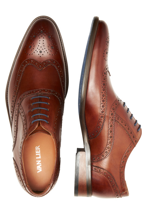 Cognac gladleren Vienna brogue veterschoen