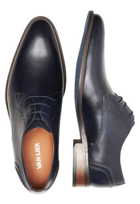 Navy gladleren Vienna veterschoen