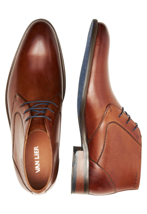 Cognac gladleren Vienna halfhoge veterschoen