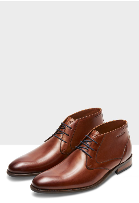 Cognac gladleren Vienna halfhoge veterschoen