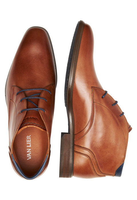 Cognac gladleren Berlin halfhoge veterschoen