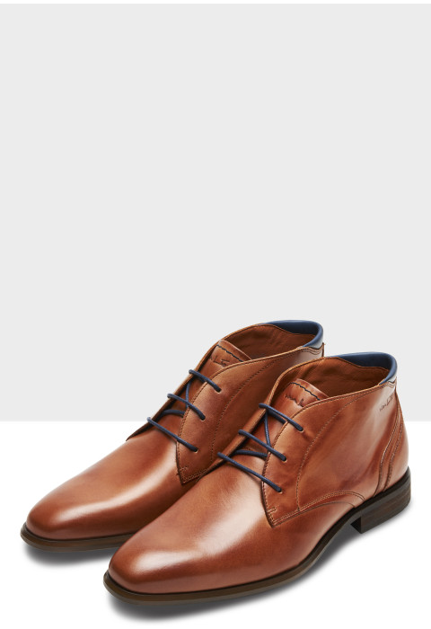 Cognac gladleren Berlin halfhoge veterschoen