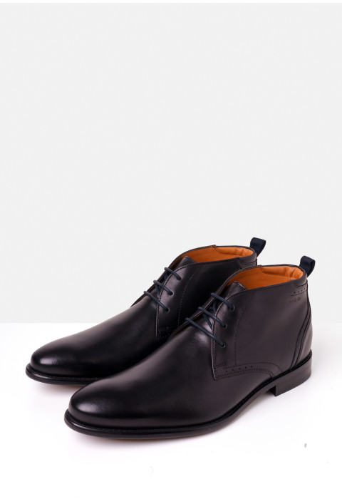 Zwart gladleren Hercules halfhoge veterschoen