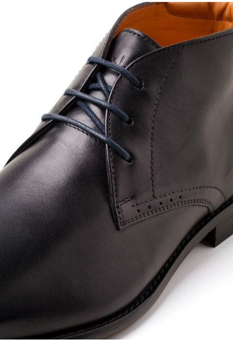 Zwart gladleren Hercules halfhoge veterschoen