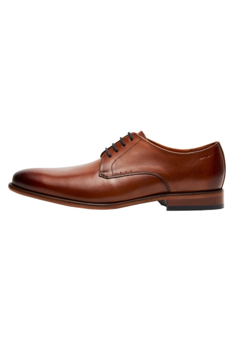 Cognac gladleren Hercules veterschoen