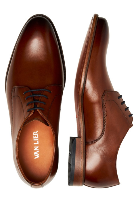 Cognac gladleren Hercules veterschoen