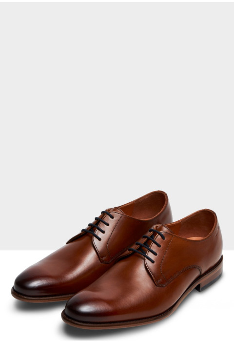Cognac gladleren Hercules veterschoen