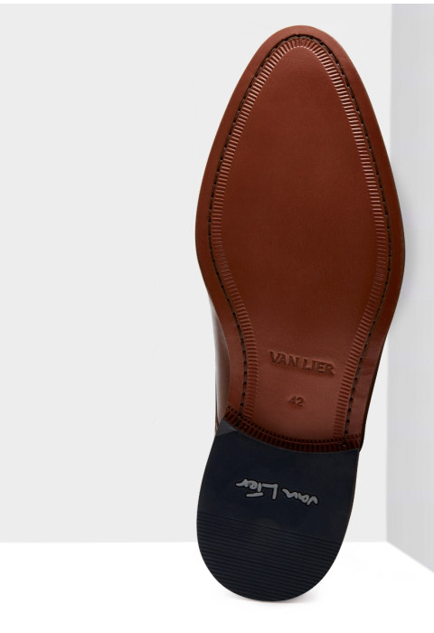 Cognac gladleren Hercules veterschoen