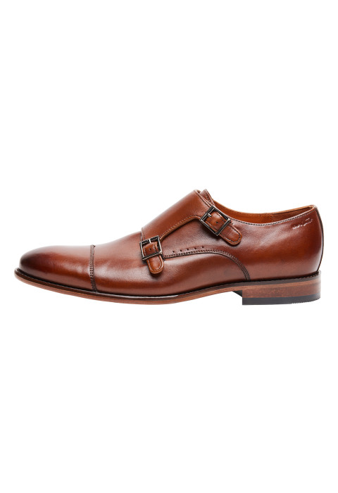 Cognac gladleren Hercules gespschoen