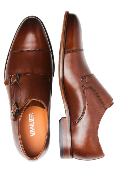 Cognac gladleren Hercules gespschoen