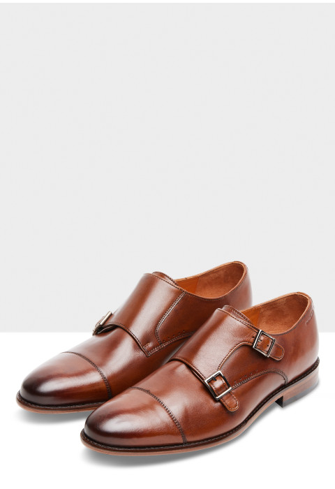 Cognac gladleren Hercules gespschoen
