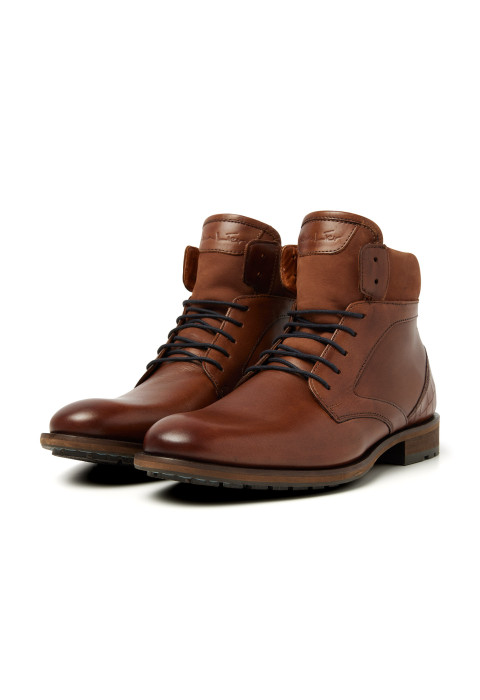 Cognac gladleren Henry boot met fijne print