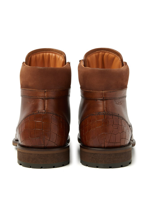 Cognac gladleren Henry boot met fijne print