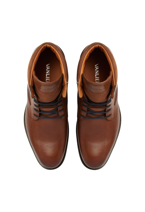 Cognac gladleren Henry boot met fijne print