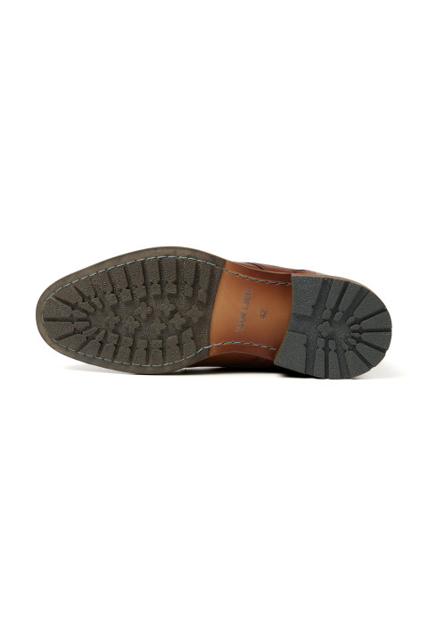 Cognac gladleren Henry boot met fijne print