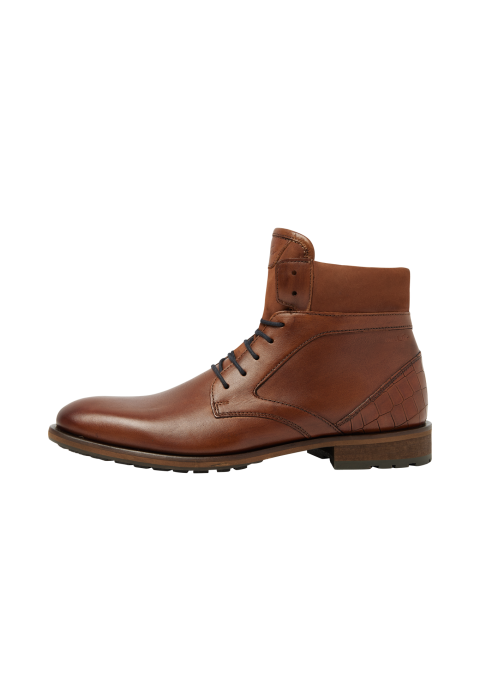 Cognac gladleren Henry boot met fijne print