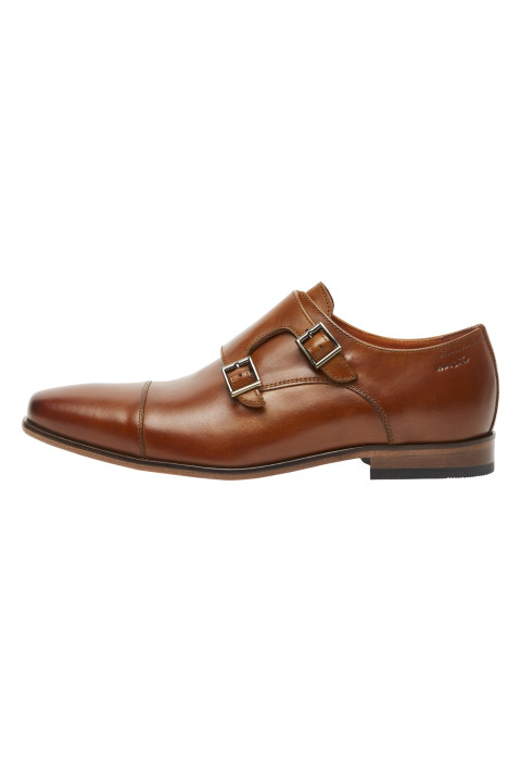 Cognac gladleren Rhodes gespschoen