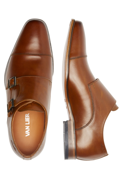 Cognac gladleren Rhodes gespschoen