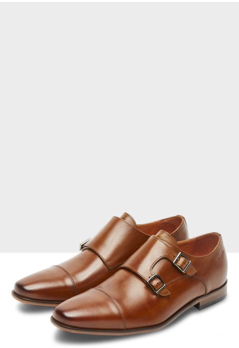 Cognac gladleren Rhodes gespschoen