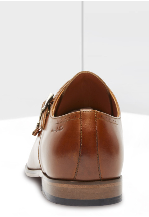 Cognac gladleren Rhodes gespschoen