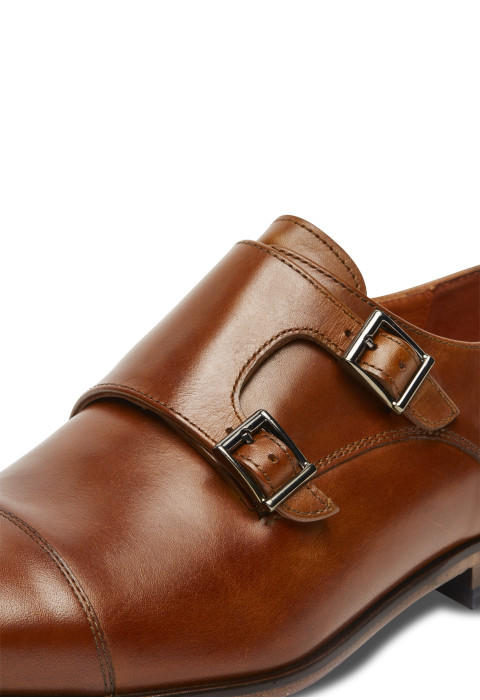 Cognac gladleren Rhodes gespschoen