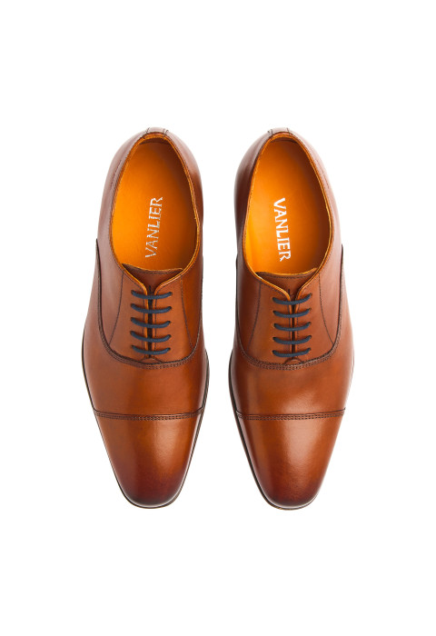 Cognac gladleren Rhodes veterschoen