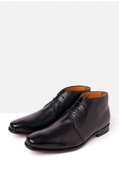 Zwart gladleren Rhodes halfhoge veterschoen