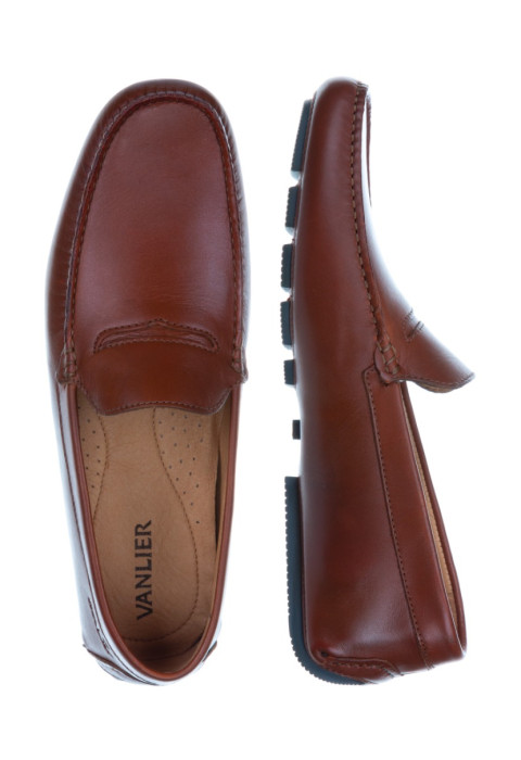 Cognac gladleren mocassin