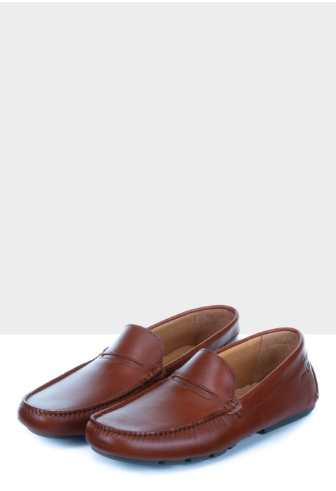 Cognac gladleren mocassin