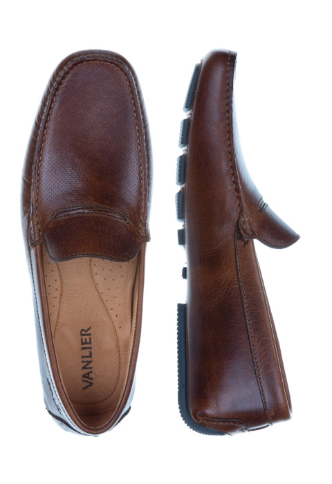 Bruin cognac gladleren mocassin