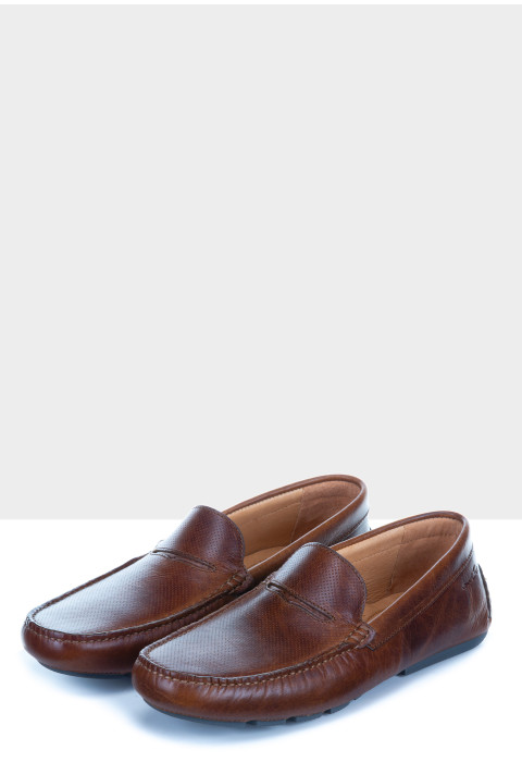 Bruin cognac gladleren mocassin