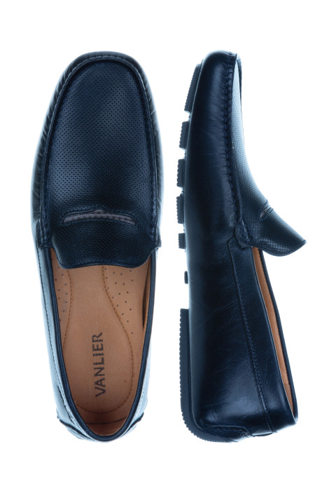 Navy gladleren mocassin