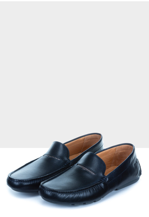 Navy gladleren mocassin