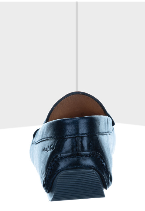 Navy gladleren mocassin