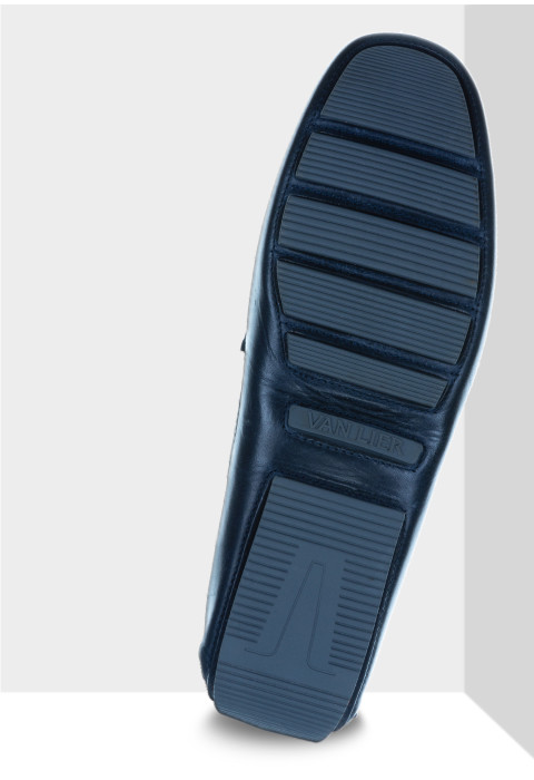 Navy gladleren mocassin
