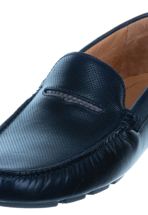 Navy gladleren mocassin