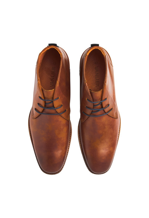 Cognac gladleren Amalfi halfhoge veterschoen