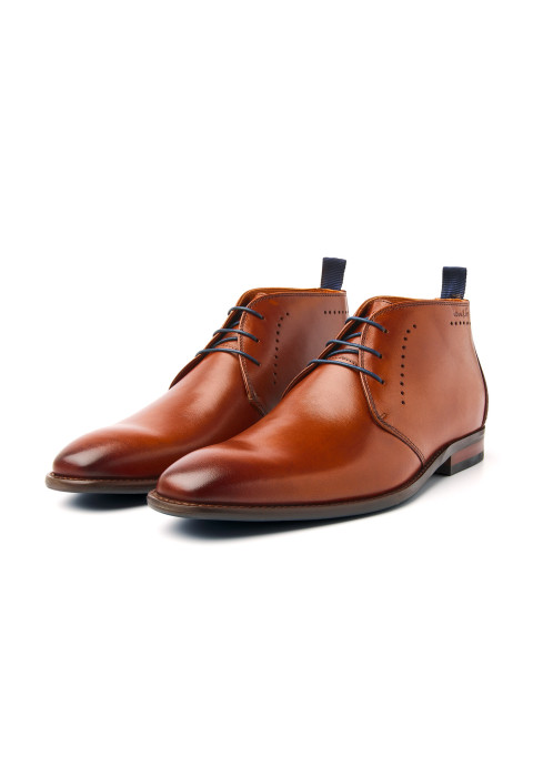 Cognac gladleren Carvalho halfhoge veterschoen