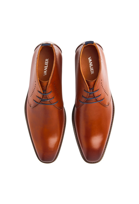 Cognac gladleren Carvalho halfhoge veterschoen