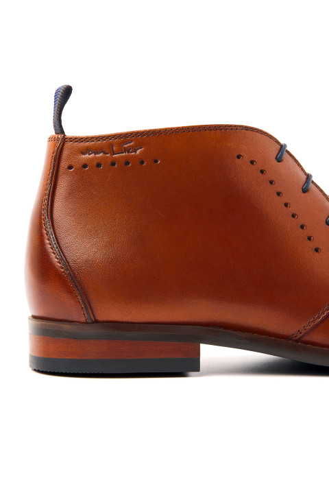 Cognac gladleren Carvalho halfhoge veterschoen
