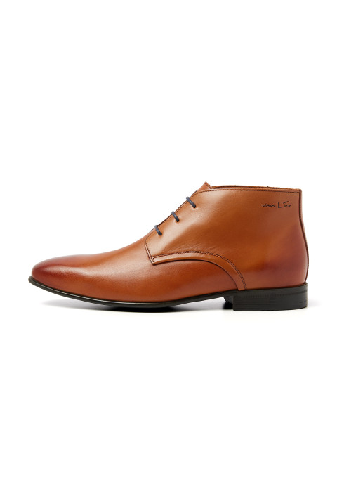 Cognac gladleren Sanremo halfhoge veterschoen