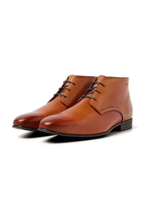 Cognac gladleren Sanremo halfhoge veterschoen