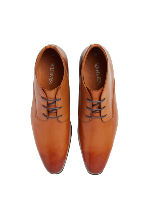 Cognac gladleren Sanremo halfhoge veterschoen
