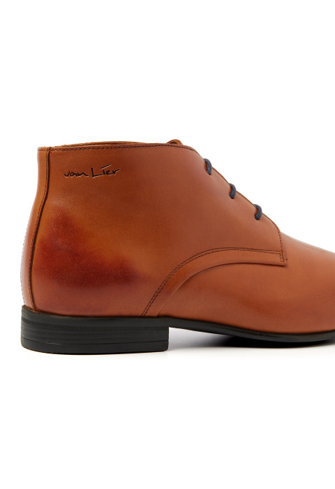 Cognac gladleren Sanremo halfhoge veterschoen