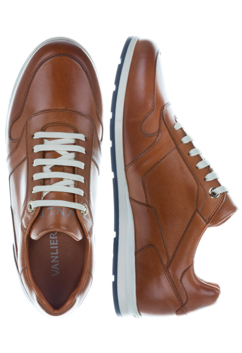 Cognac gladleren Davinci sneaker