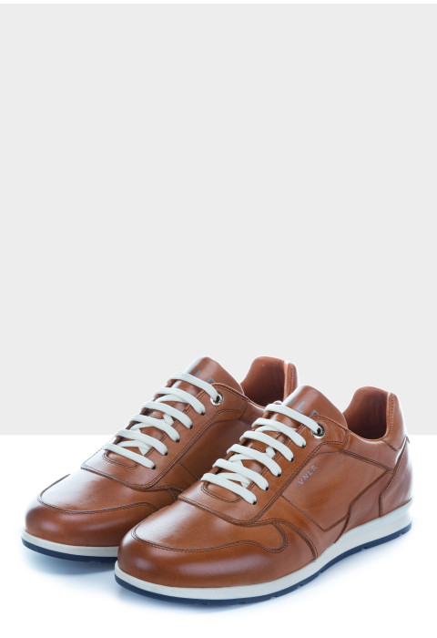Cognac gladleren Davinci sneaker