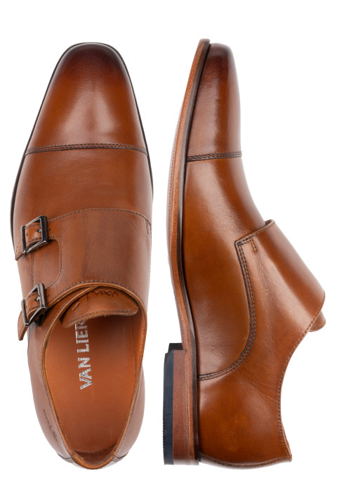 Cognac gladleren Goliad gespschoen