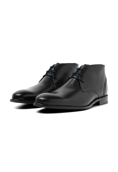 Zwart gladleren Hercules halfhoge veterschoen