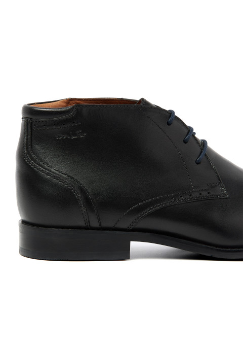 Zwart gladleren Hercules halfhoge veterschoen