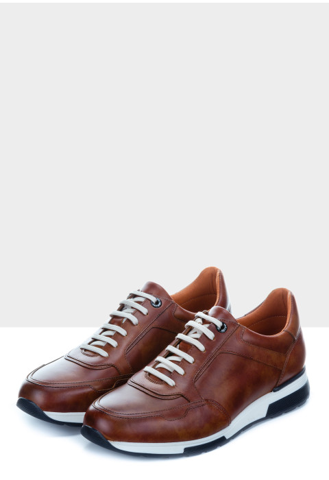 Cognac gladleren Positano sneaker